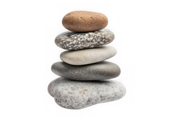 Stacked stones zen rocks balance pebbles cairn meditation harmony serenity spa wellness still life peaceful nature isolated on transparent background