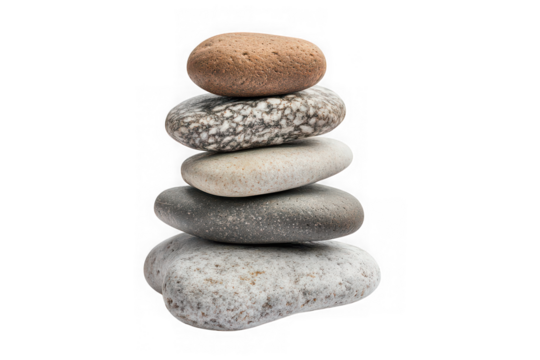 Stacked stones zen rocks balance pebbles cairn meditation harmony serenity spa wellness still life peaceful nature isolated on transparent background