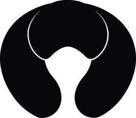 Travel neck pillow black silhouette isolated vector icon Illustration design for bus, train, airplane, aeroplane, rest, relaxation, soft, support, orthopedic, journey, head, flight, relax