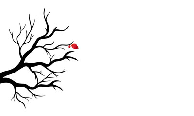 Minimalist vector of a black tree branch with red leaves on white background, symbolizing loneliness, autumn, and hope. Great for emotional, poetic, and artistic designs.