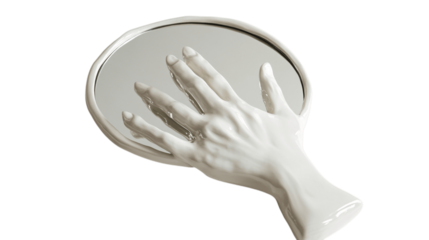 A ceramic hand mirror, white background --ar 16:9