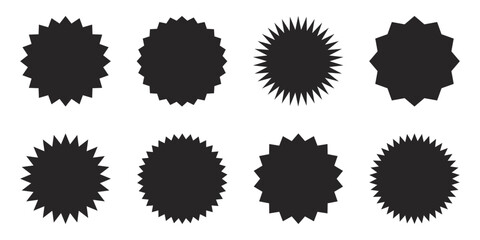 Set of starburst, sunburst badges. Simple flat style vintage labels, stickers.