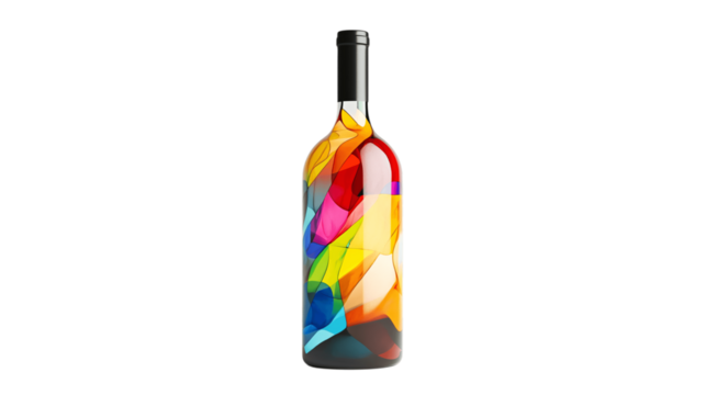 A colorful bottle of wine, white background --ar 16:9 - Powered by Adobe