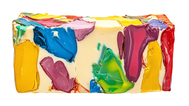 A colorful cheese block, white background --ar 16:9