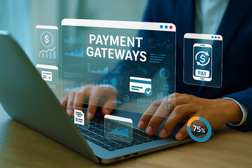 Payment Gateways, Interface illustrates how platforms like Razorpay or Stripe securely process...