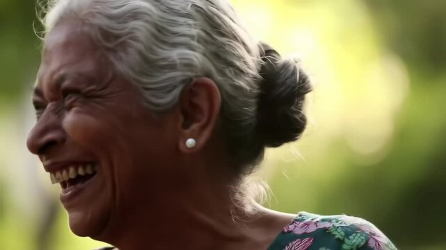 Closeup portrait of a senior woman outdoors displaying happiness and joyful expression