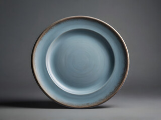 blue ceramic plate on display