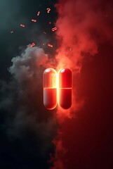 Red and white medicine capsules isolated on a white background, perfect for illustrating health, pharmacy, or medical care.