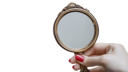 A vintage hand mirror, white background --ar 16:9