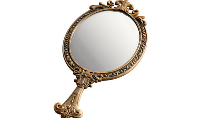 A vintage hand mirror, white background --ar 16:9