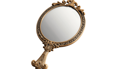 A vintage hand mirror, white background --ar 16:9