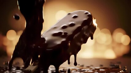 Close up of a chocolate covered popsicle with dripping melted chocolate