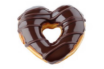 Delicious heart shaped chocolate donut sweet treat pastry dessert bakery confectionery food isolated on transparent background