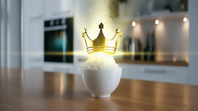 Elevated Rice: A Culinary Crown in a Bowl with Glittering Accents in Modern Kitchen