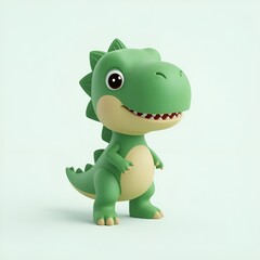 Obraz premium Cute 3D Green Dinosaur Character with Friendly Expression for Technology and Business on Transparent Background