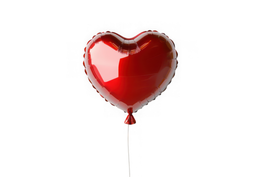 Shiny red heart balloon floating celebration romance love valentine's day party decoration isolated on transparent background