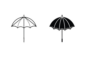 Two black and white vector umbrella illustrations isolated on a white background for design