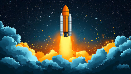 Obraz premium Rocket launch into a starry night sky