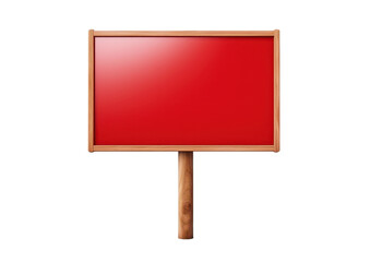 blank red sign board with wooden stick handle isolated on white or transparent png