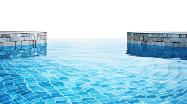 blue water swimming pool with blue tiles isolated on white or transparent png