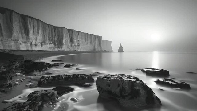 black and white view of the beach in Veules-Les