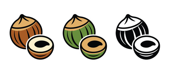Hazelnut illustration set whole and halved