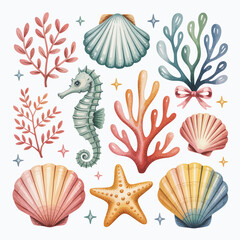 Cute watercolor sea life collection