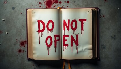 Notebook with red ink warnings (Halloween)