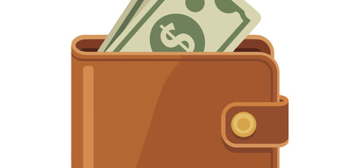 Brown leather wallet with cash illustration