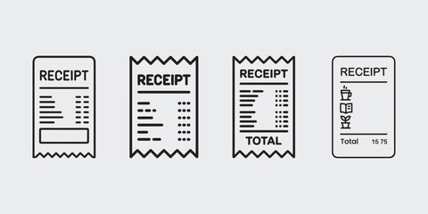 Four different styles of receipt icons
