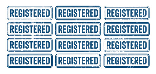 Twelve blue registered stamps grunge texture