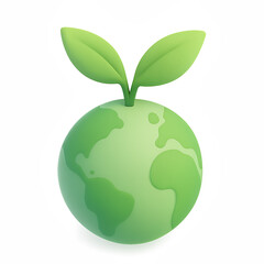 3D eco globe with green sprouting leaves, icon representing sustainability and environmental conservation on transparent background