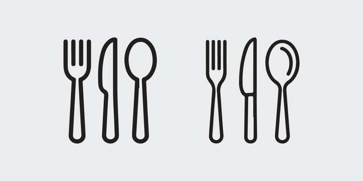 Simple line icons of fork knife and spoon set