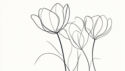 Obraz premium Elegant line art of three flowers