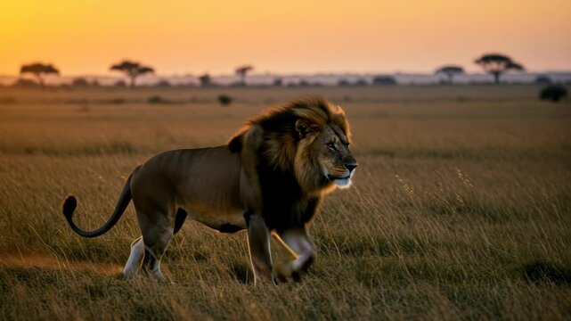 Majestic lion sunset savanna