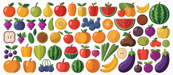 Colorful flat lay of fresh fruits and vegetables