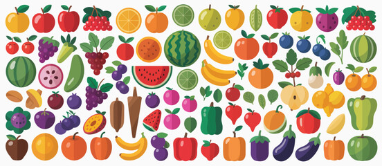 Assorted fresh fruits and vegetables flat lay
