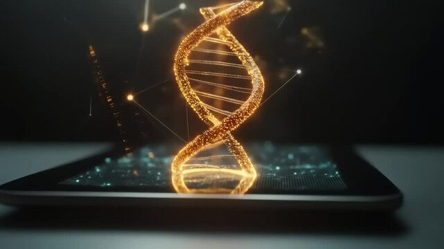 Glowing DNA on Tablet Screen. - Powered by Adobe