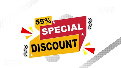  55% Special offer discount tags. shop now and enjoy shopping. 55% off promotion for seasonal discount offer sale, 4k on transparent background with alpha channel. discount offer banner, sale season 