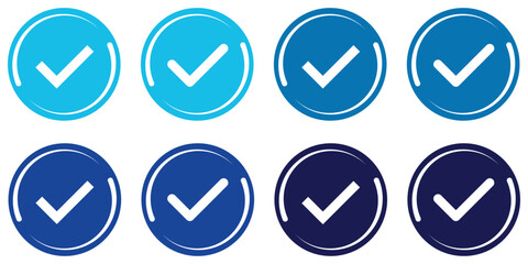 Blue check mark icon in circle graphic design element. Verified badge icon tick symbol vector approved check mark icon. black blue checkmark icons - Certificate badge Quality certify icon. 