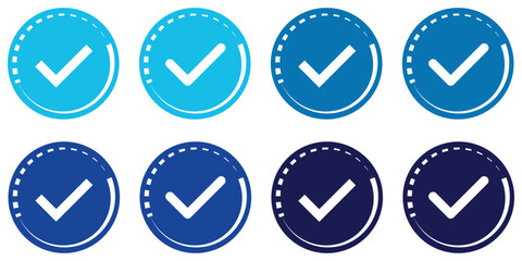 Blue check mark icon in circle graphic design element. Verified badge icon tick symbol vector approved check mark icon. black blue checkmark icons - Certificate badge Quality certify icon. 