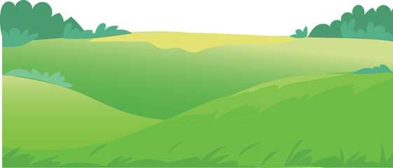 hill valley with trees, flat cartoon landscape vector for outdoor nature, background, park, or illustration design
