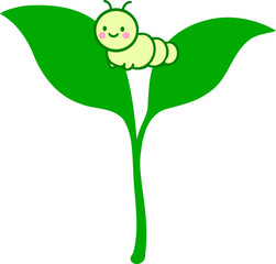 Cute Caterpillar on Green Leaf Sprout – Eco Friendly Nature Icon