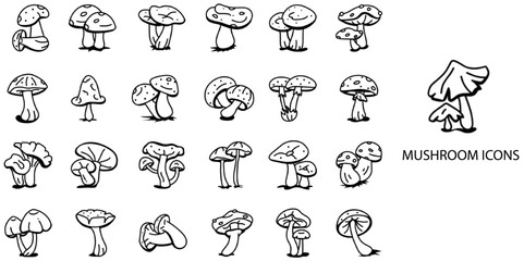 Fototapeta premium Mushroom simple concept 24 hand drawn icons set .Vector illustration.