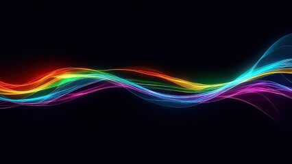 Abstract background with colorful uneven lines. Long-term exposure. Rainbow curves on a dark background