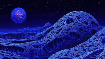 Alien landscape and distant planet