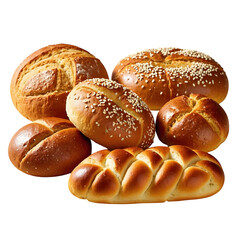 Variety of Freshly Baked Bread Rolls Isolated on Transparent Background
