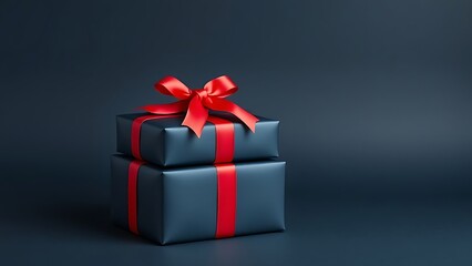 Obraz premium Red gift box with a gold ribbon and bow, perfect for Christmas, birthday, or any holiday celebration 