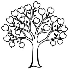 Obraz premium Black Line Drawing Full Apple Tree Simple Design fruit