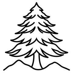 Obraz premium Black Outline Cedar Tree Mountain Landscape Illustration